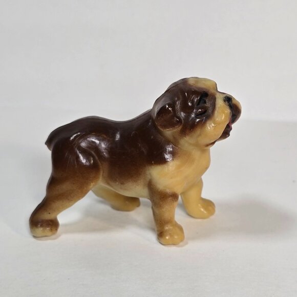 Vintage Bulldog Figurine Brown Cream Hong Kong Collectible Dog Miniature Resin - Picture 2 of 8